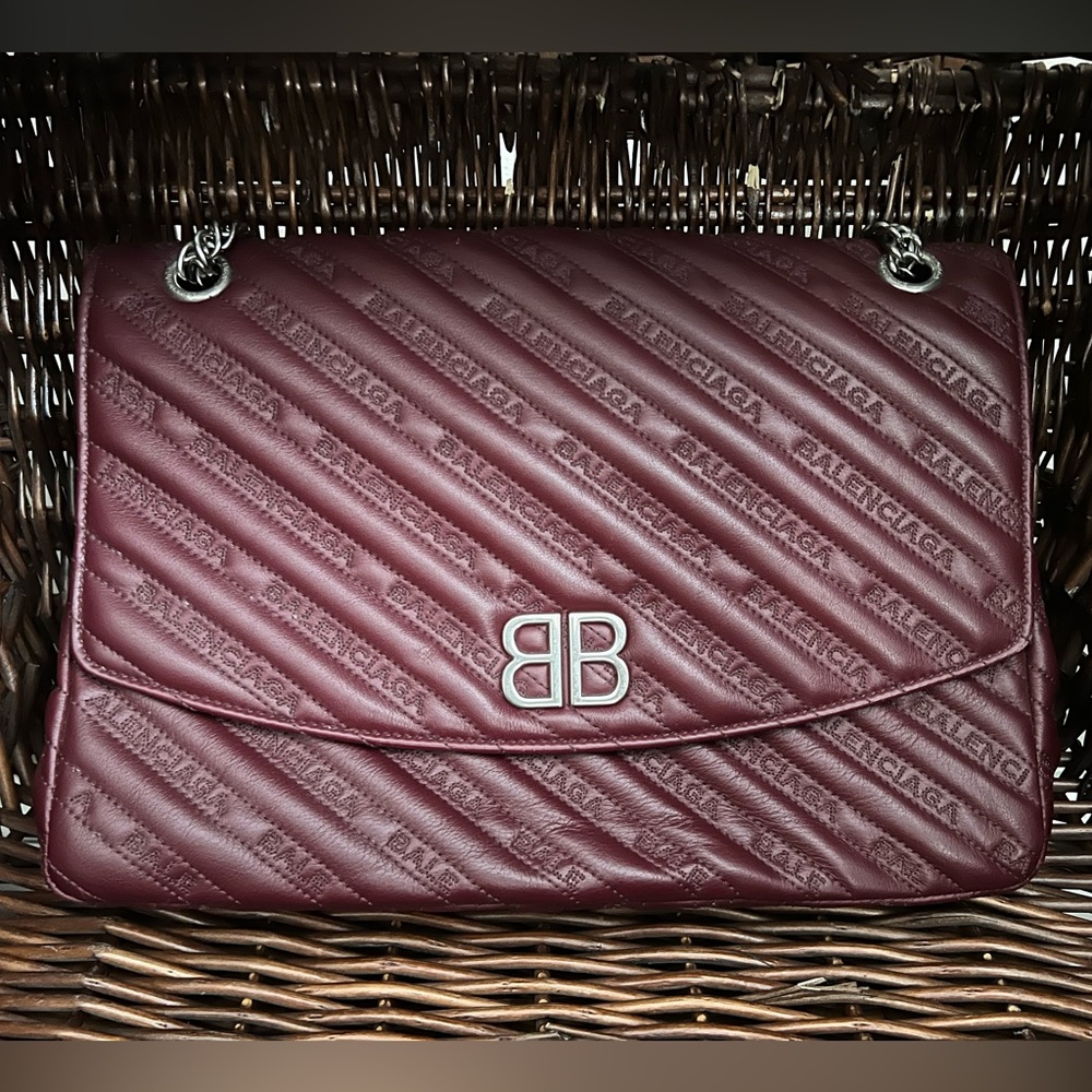 BALENCIAGA
Burgundy Embossed Leather BB Medium Bag